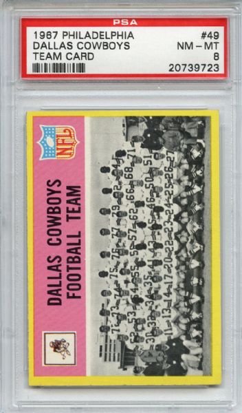 1967 Philadelphia 49 Dallas Cowboys Team Card PSA NM-MT 8