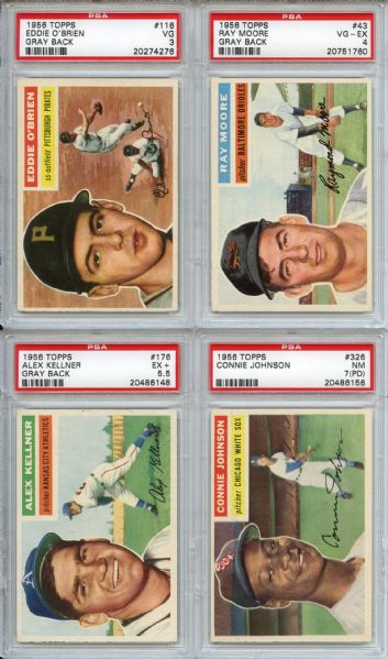 (4) 1956 Topps Baseball Lot All PSA graded