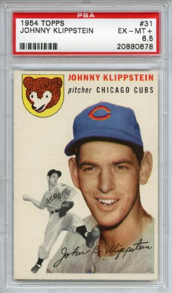 1954 Topps 31 Johnny Klippstein PSA EX-MT+ 6.5