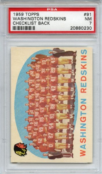 1959 Topps 91 Washington Redskins Team PSA NM 7