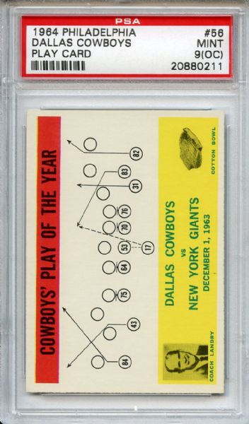 1964 Philadelphia 56 Dallas Cowboys Play Card PSA MINT 9 (OC)