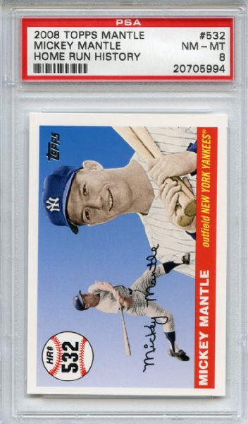 2008 Topps 532 Mickey Mantle Home Run History PSA NM-MT 8
