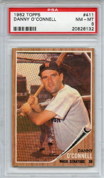 1962 Topps 411 Danny O'Connell PSA NM-MT 8