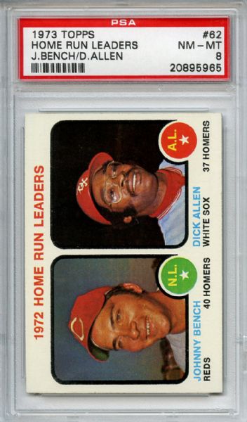 1973 Topps 62 Home Run Leaders Johnny Bench PSA NM-MT 8