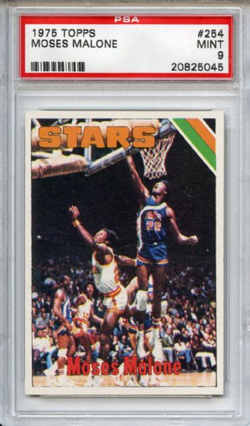 1975 Topps 254 Moses Malone Rookie PSA MINT 9