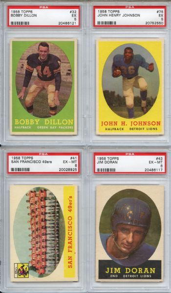 (5) 1958 Topps Football Lot All Graded by PSA