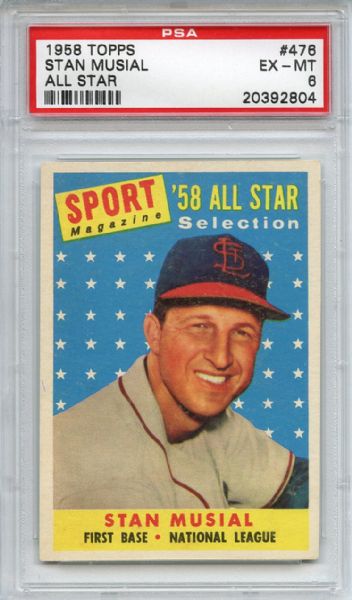 1958 Topps 476 Stan Musial All Star PSA EX-MT 6