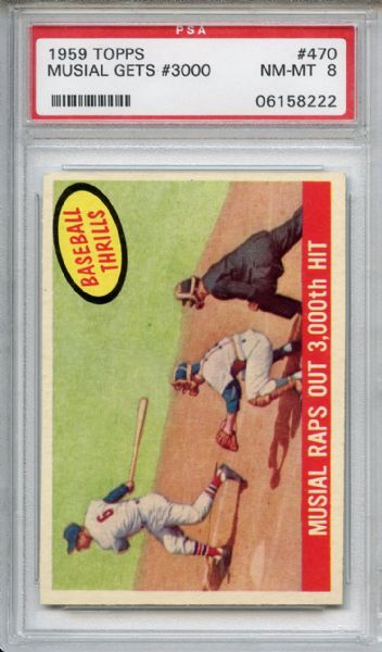 1959 Topps 470 Stan Musial Gets 3000 Hit PSA NM-MT 8
