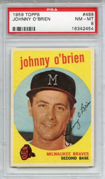 1959 Topps 499 Johnny O'Brien PSA NM-MT 8
