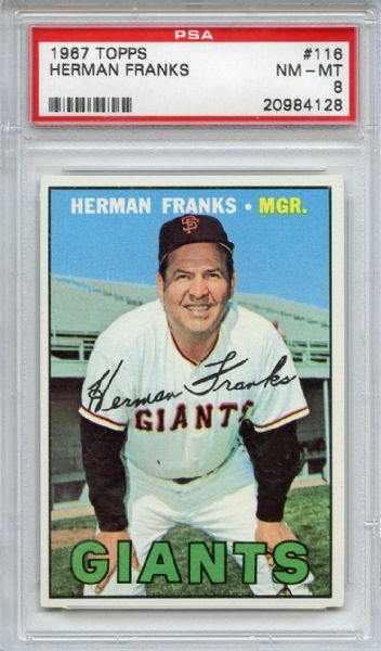 1967 Topps 116 Herman Franks PSA NM-MT 8