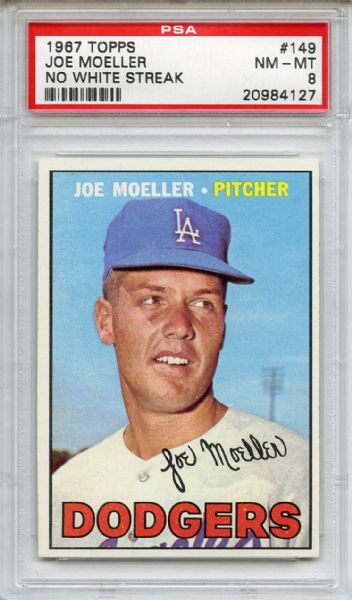 1967 Topps 149 Joe Moeller No White Streak PSA NM-MT 8