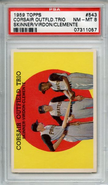 1959 Topps 543 Corsair Outfield Clemente PSA NM-MT 8