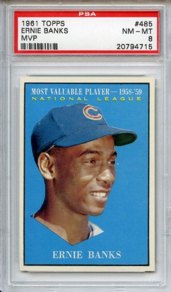 1961 Topps 485 Ernie Banks MVP PSA NM-MT 8