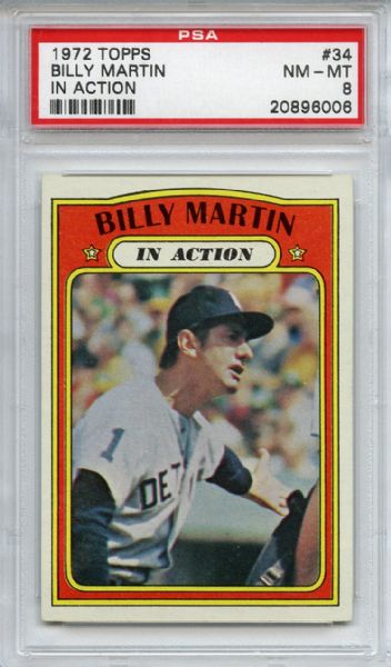 1972 Topps 34 Billy Martin In Action PSA NM-MT 8