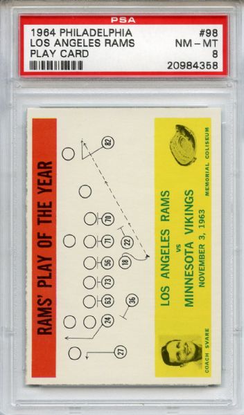 1964 Philadelphia 98 Los Angeles Rams Play Card PSA NM-MT 8