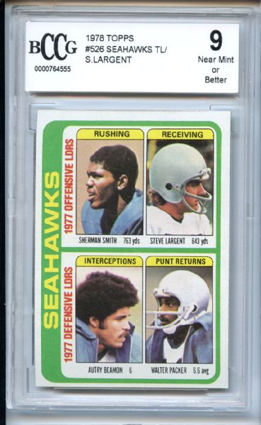1978 Topps 526 Seahawks Leaders Largent BCCG 9 Near Mint or Better