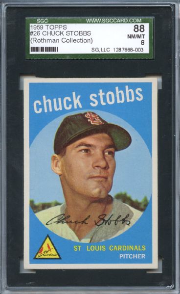 1959 Topps 26 Chuck Stobbs SGC NM/MT 88 / 8