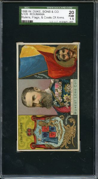 N126 1888 W Duke, Sons & Co - Rulers, Flags & Coats of Arms Roumania SGC FAIR 20 / 1.5