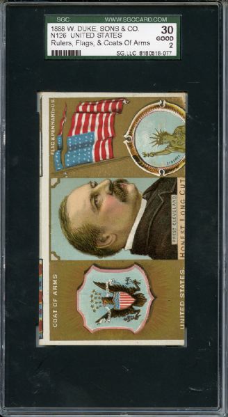 N126 1888 W Duke, Sons & Co - Rulers, Flags & Coats of Arms United States SGC GOOD 30 / 2