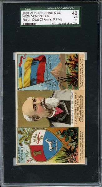 N126 1888 W Duke, Sons & Co - Rulers, Flags & Coats of Arms Venezuela SGC 40 / 3
