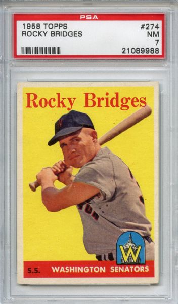 1958 Topps 274 Rocky Bridges PSA NM 7