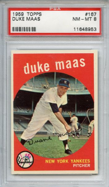 1959 Topps 167 Duke Maas PSA NM-MT 8