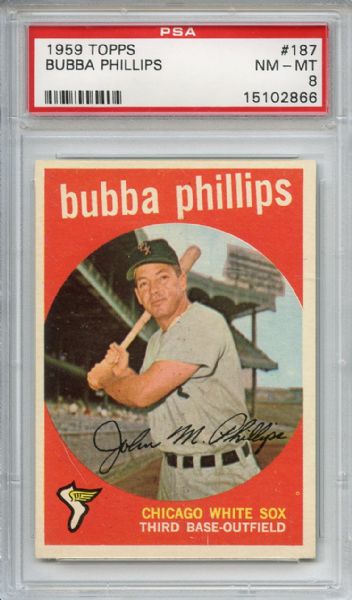 1959 Topps 187 Bubba Phillips PSA NM-MT 8
