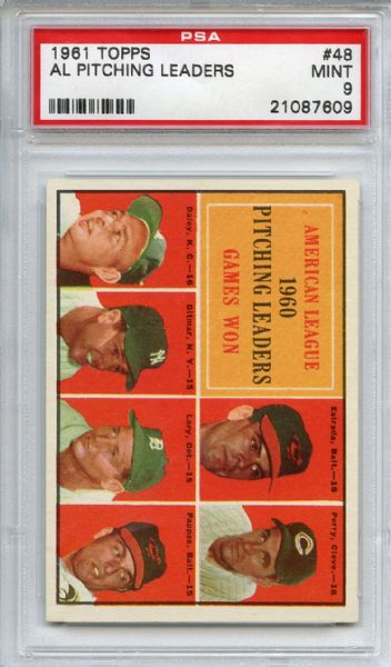 1961 Topps 48 AL Pitching Leaders PSA MINT 9