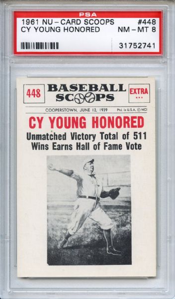 1961 Nu-Card Scoops 448 Cy Young PSA NM-MT 8