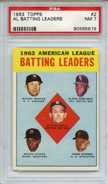 1963 Topps 2 Al Batting Leaders Mickey Mantle PSA NM 7