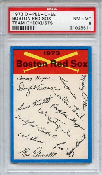 1973 O-Pee-Chee Boston Red Sox Team Checklists PSA NM-MT 8