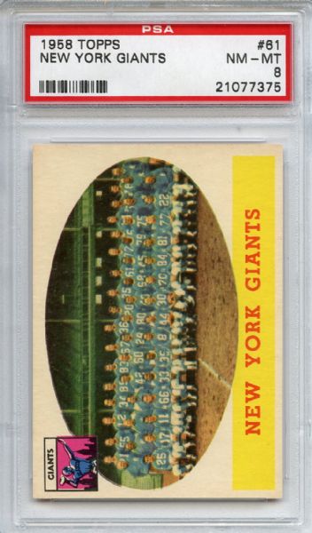 1958 Topps 61 New York Giants Team PSA NM-MT 8