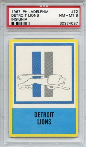 1967 Philadelphia 72 Detroit Lions Insignia PSA NM-MT 8