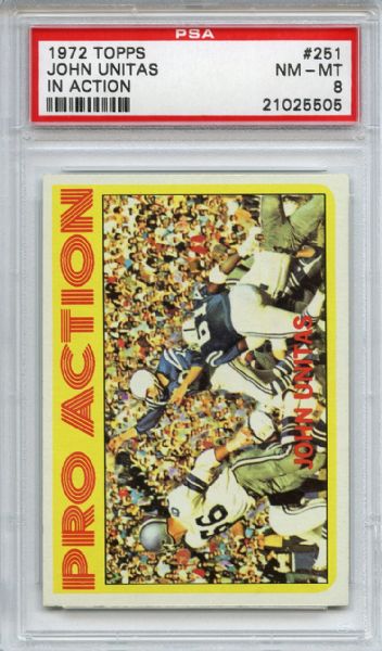 1972 Topps 251 Johnny Unitas In Action PSA NM-MT 8