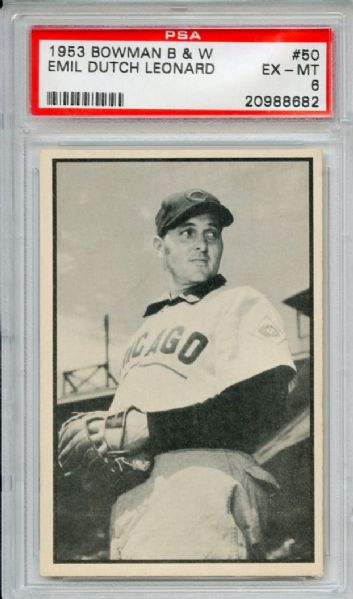 1953 Bowman Black & White 50 Emil Dutch Leonard PSA EX-MT 6