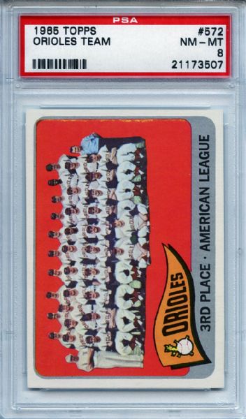 1965 Topps 572 Baltimore Orioles Team PSA NM-MT 8