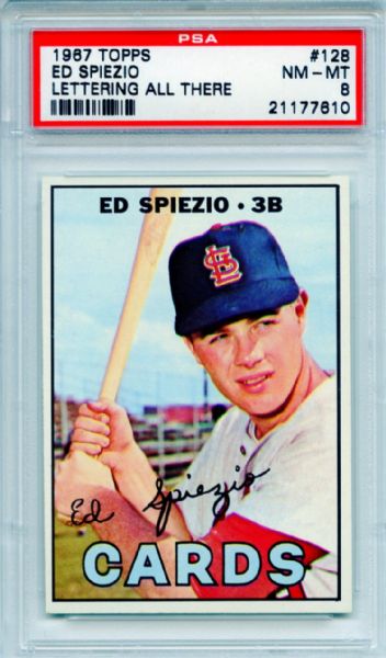 1967 Topps 128 Ed Spiezio Lettering All There PSA NM-MT 8