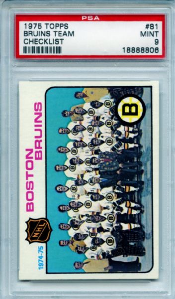 1975 Topps 81 Boston Bruins Team PSA MINT 9