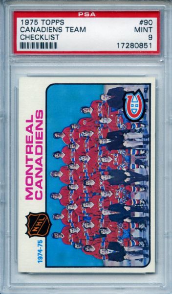 1975 Topps 90 Montreal Canadiens Team PSA MINT 9