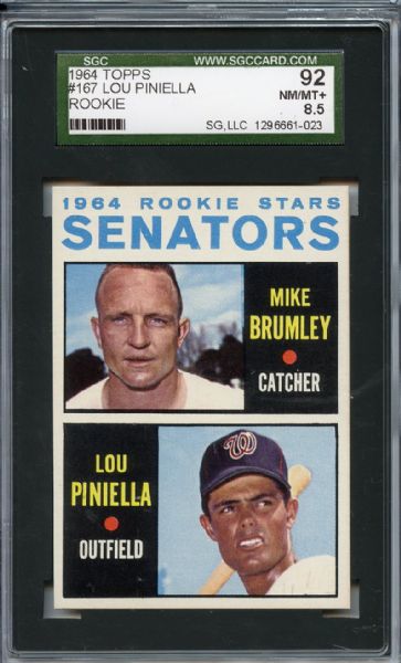 1964 Topps 167 Lou Piniella Rookie SGC NM/MT+ 92 / 8.5