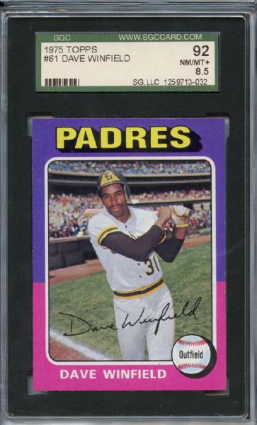 1975 Topps 61 Dave Winfield SGC NM/MT+ 92 / 8.5