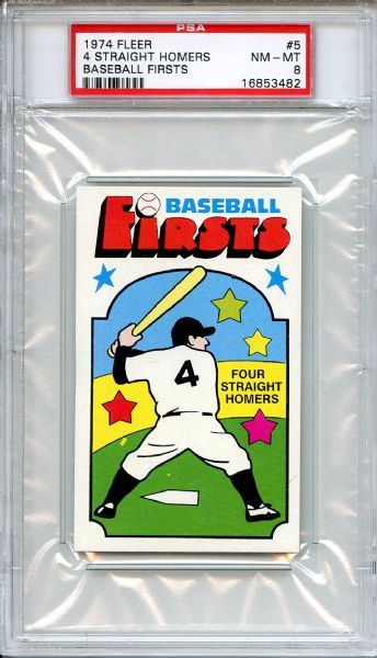1974 Fleer Baseball Firsts 5 Straight Homers Lou Gehrig PSA NM-MT 8