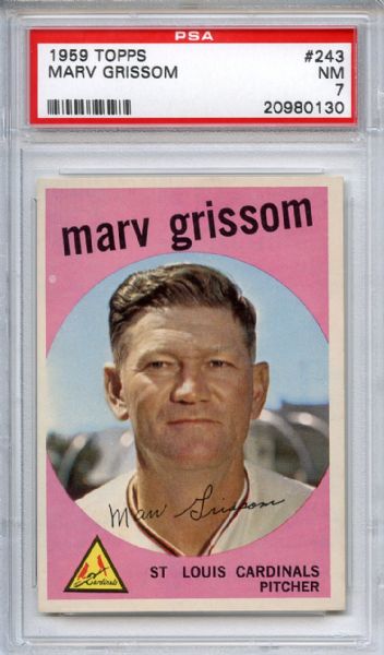 1959 Topps 243 Marv Grissom PSA NM 7