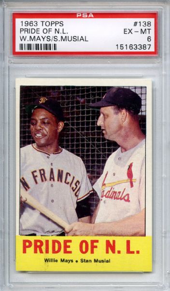 1963 Topps 138 Pride of NL Mays Musial PSA EX-MT 6