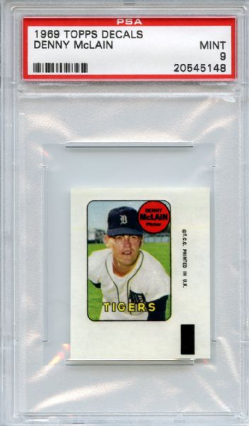 1969 Topps Decals Denny McLain PSA MINT 9