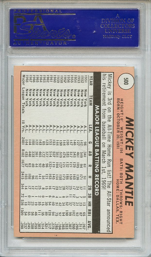 Lot Detail - 1969 Topps 500 Mickey Mantle White Letters PSA EX-MT 6