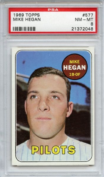 1969 Topps 577 Mike Hegan PSA NM-MT 8