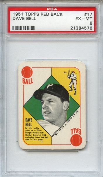 1951 Topps Red Back 17 Dave Bell PSA EX-MT 6