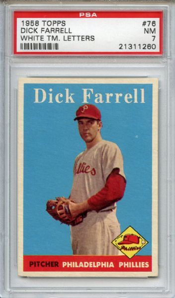 1958 Topps 76 Dick Farrell PSA NM 7