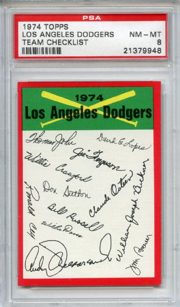 1974 Topps Team Checklist Los Angeles Dodgers PSA NM-MT 8